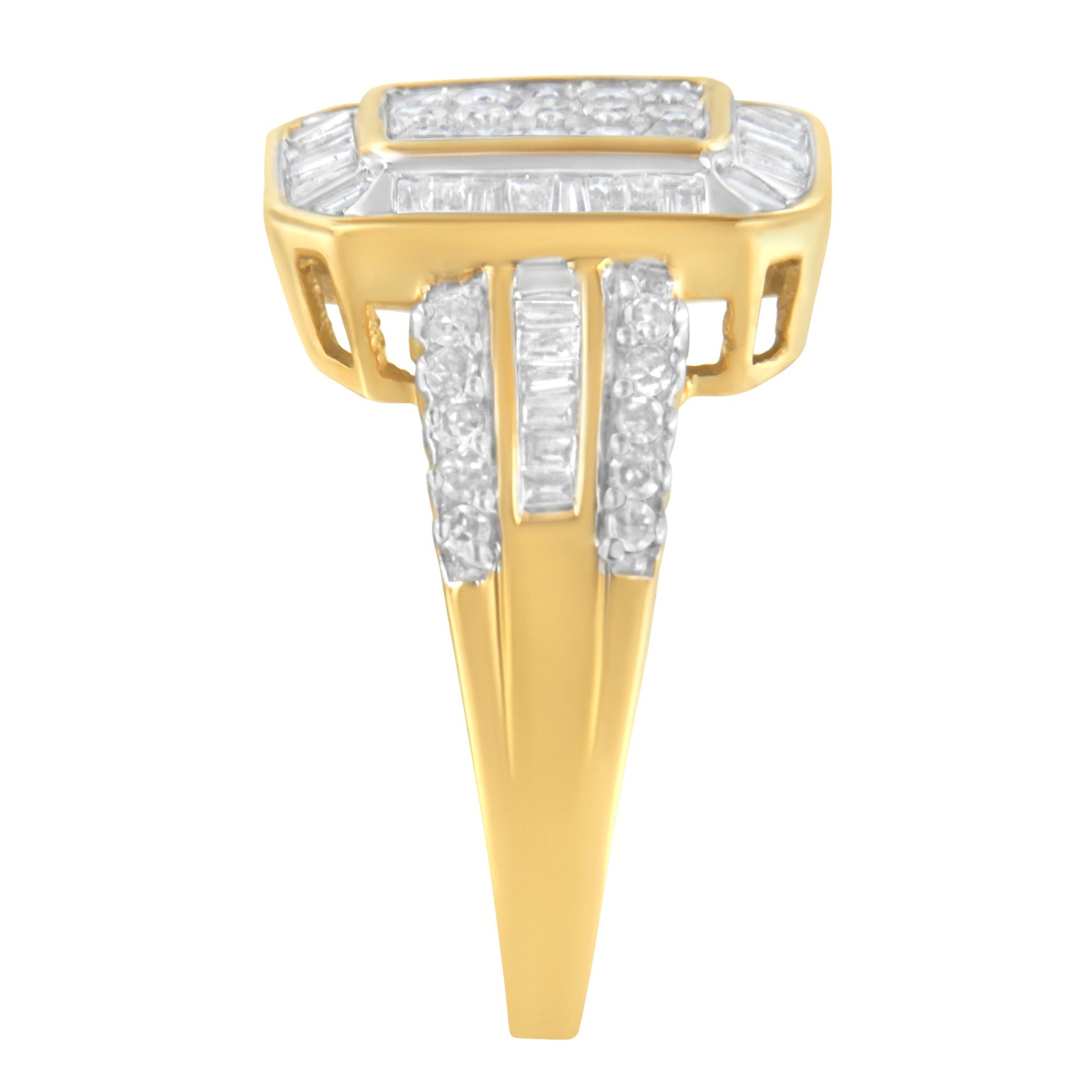 10K Yellow Gold Round and Baguette-Cut Diamond Cluster Ring (1.0 Cttw, I-J Color, SI1-SI2 Clarity) - Size 7 Bids.com