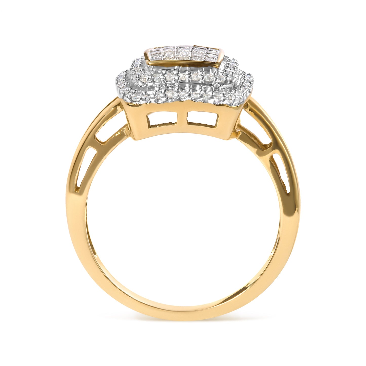 10K Yellow Gold 1/2 cttw Round and Princess Diamond Composite Head and Halo Ring (H-I Color, SI1-SI2 Clarity) - Ring Size 7 Bids.com
