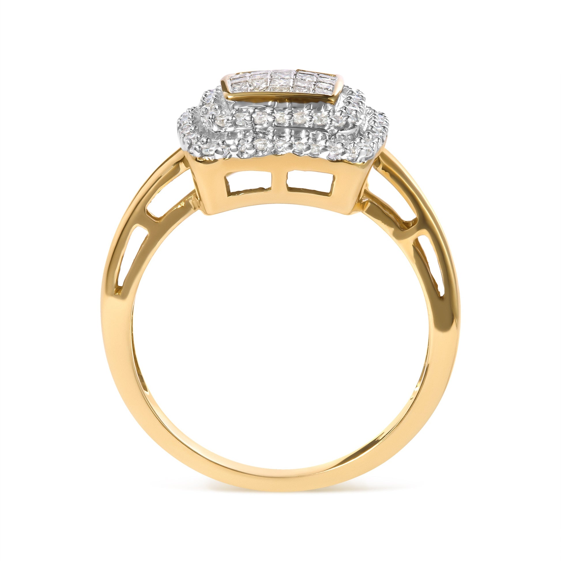 10K Yellow Gold 1/2 cttw Round and Princess Diamond Composite Head and Halo Ring (H-I Color, SI1-SI2 Clarity) - Ring Size 7 Bids.com
