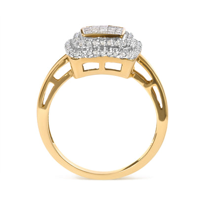 10K Yellow Gold 1/2 cttw Round and Princess Diamond Composite Head and Halo Ring (H-I Color, SI1-SI2 Clarity) - Ring Size 7 Bids.com