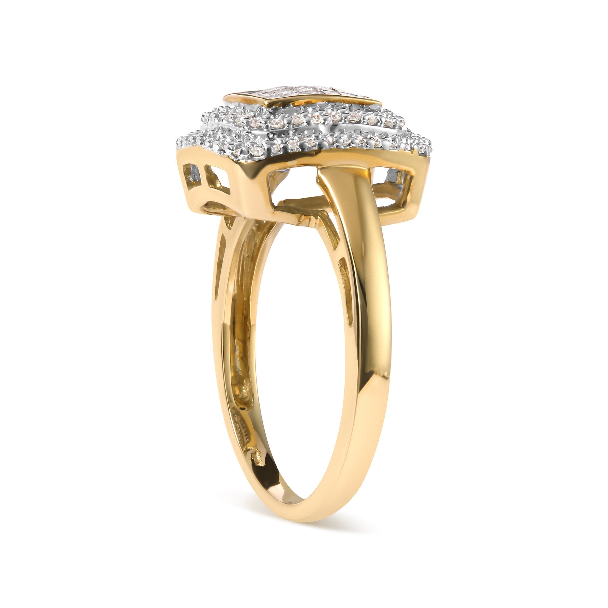 10K Yellow Gold 1/2 cttw Round and Princess Diamond Composite Head and Halo Ring (H-I Color, SI1-SI2 Clarity) - Ring Size 7 Bids.com