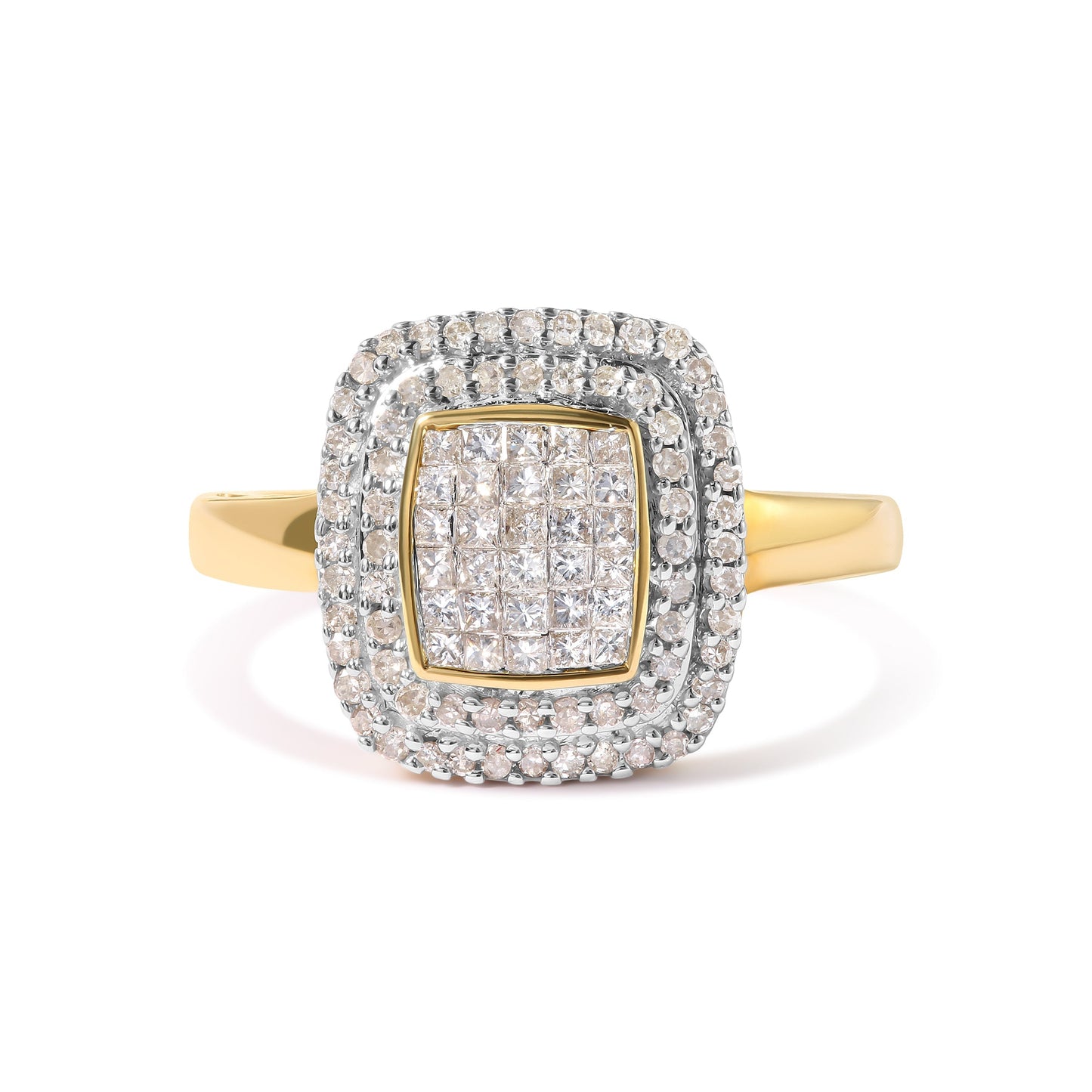 10K Yellow Gold 1/2 cttw Round and Princess Diamond Composite Head and Halo Ring (H-I Color, SI1-SI2 Clarity) - Ring Size 7 Bids.com