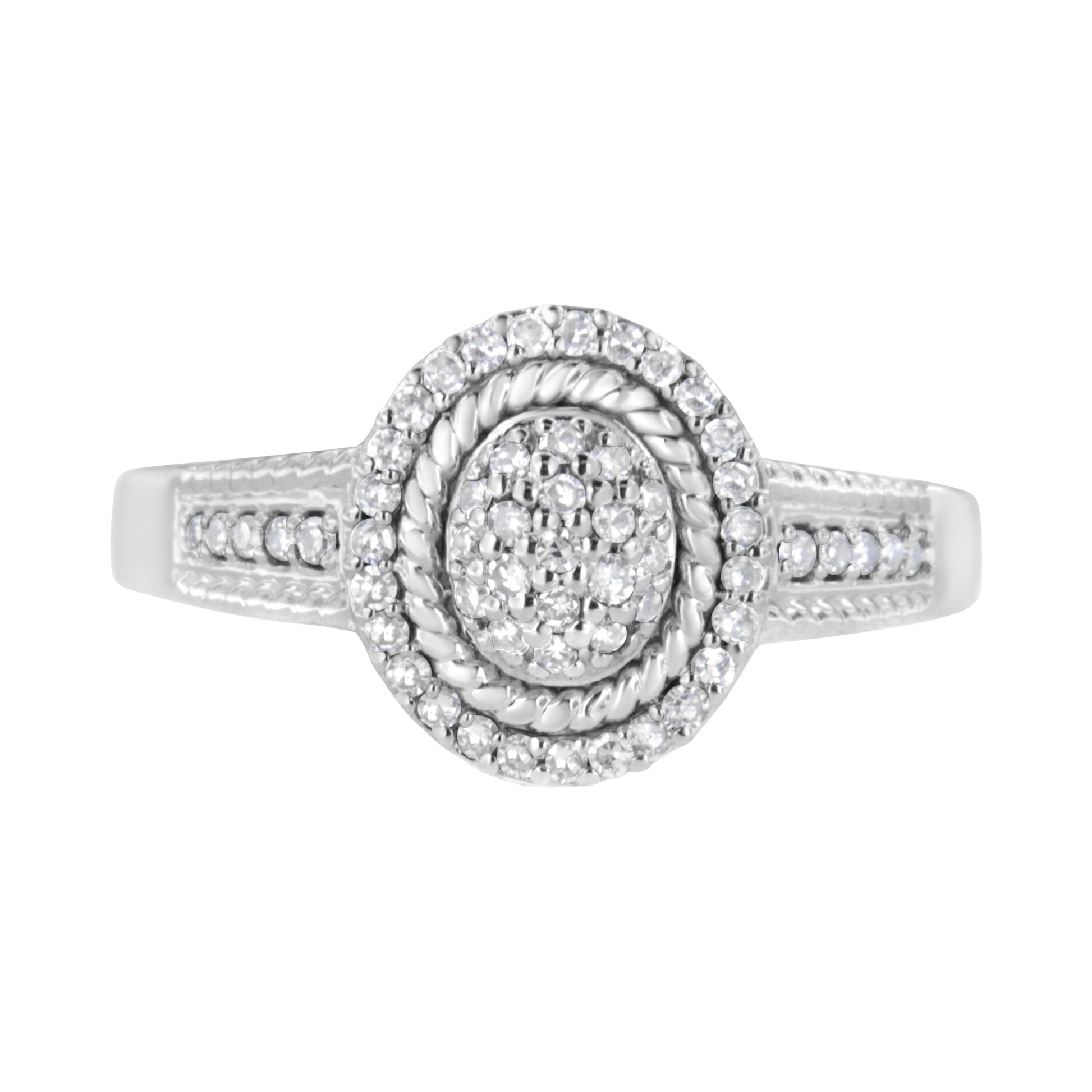.925 Sterling Silver 1/3 Cttw Pave Set Round-Cut Diamond Braided Halo Cocktail Ring (I-J Color, I2-I3 Clarity) - Size 7 Bids.com