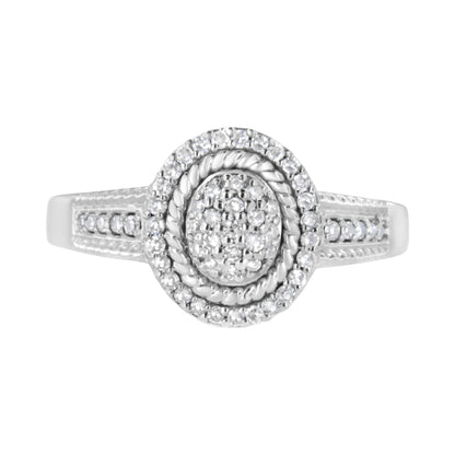 .925 Sterling Silver 1/3 Cttw Pave Set Round-Cut Diamond Braided Halo Cocktail Ring (I-J Color, I2-I3 Clarity) - Size 7 Bids.com