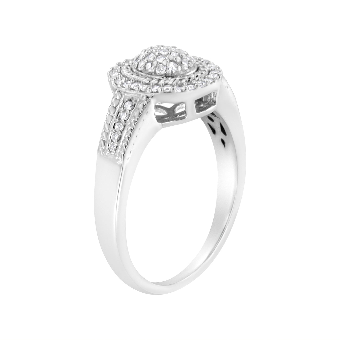 .925 Sterling Silver 1/3 Cttw Pave Set Round-Cut Diamond Braided Halo Cocktail Ring (I-J Color, I2-I3 Clarity) - Size 7 Bids.com