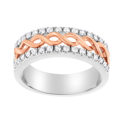 10K White and Rose Gold 1/3 Cttw Diamond Split Shank and Infinity Ribbon Band Ring (I-J Color, I1-I2 Clarity) - Size 6 Bids.com