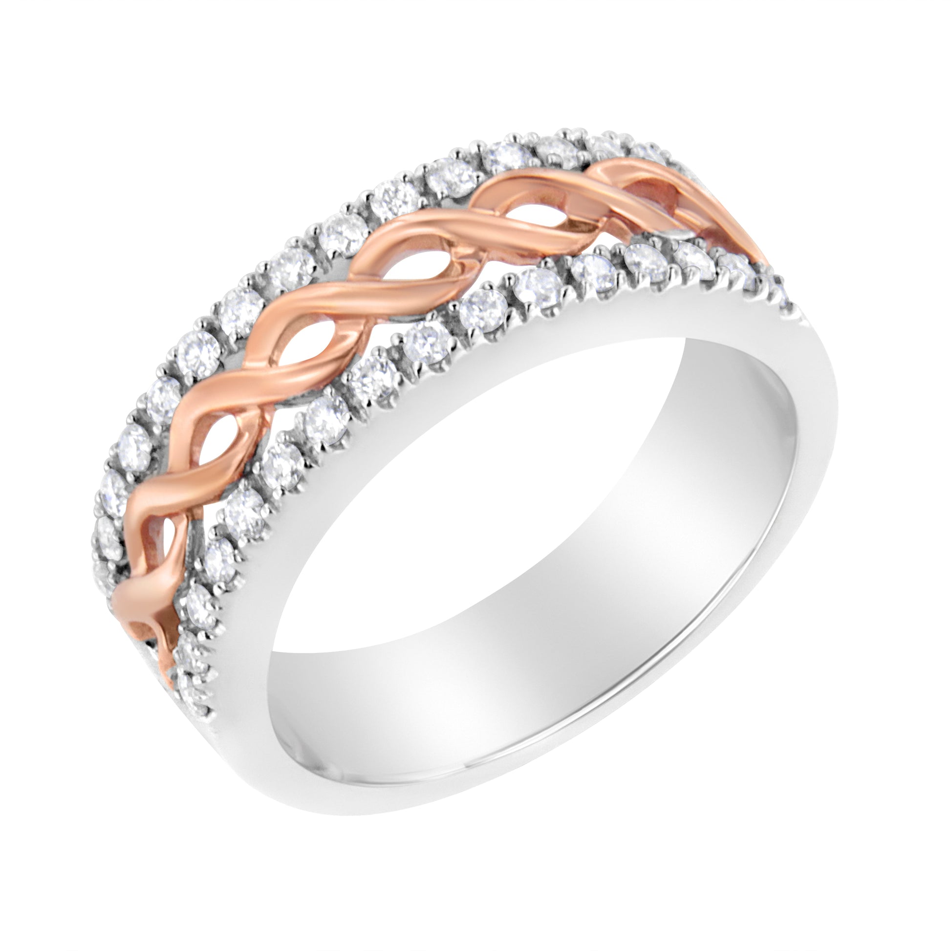 10K White and Rose Gold 1/3 Cttw Diamond Split Shank and Infinity Ribbon Band Ring (I-J Color, I1-I2 Clarity) - Size 6 Bids.com