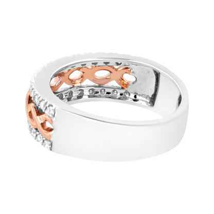10K White and Rose Gold 1/3 Cttw Diamond Split Shank and Infinity Ribbon Band Ring (I-J Color, I1-I2 Clarity) - Size 6 Bids.com