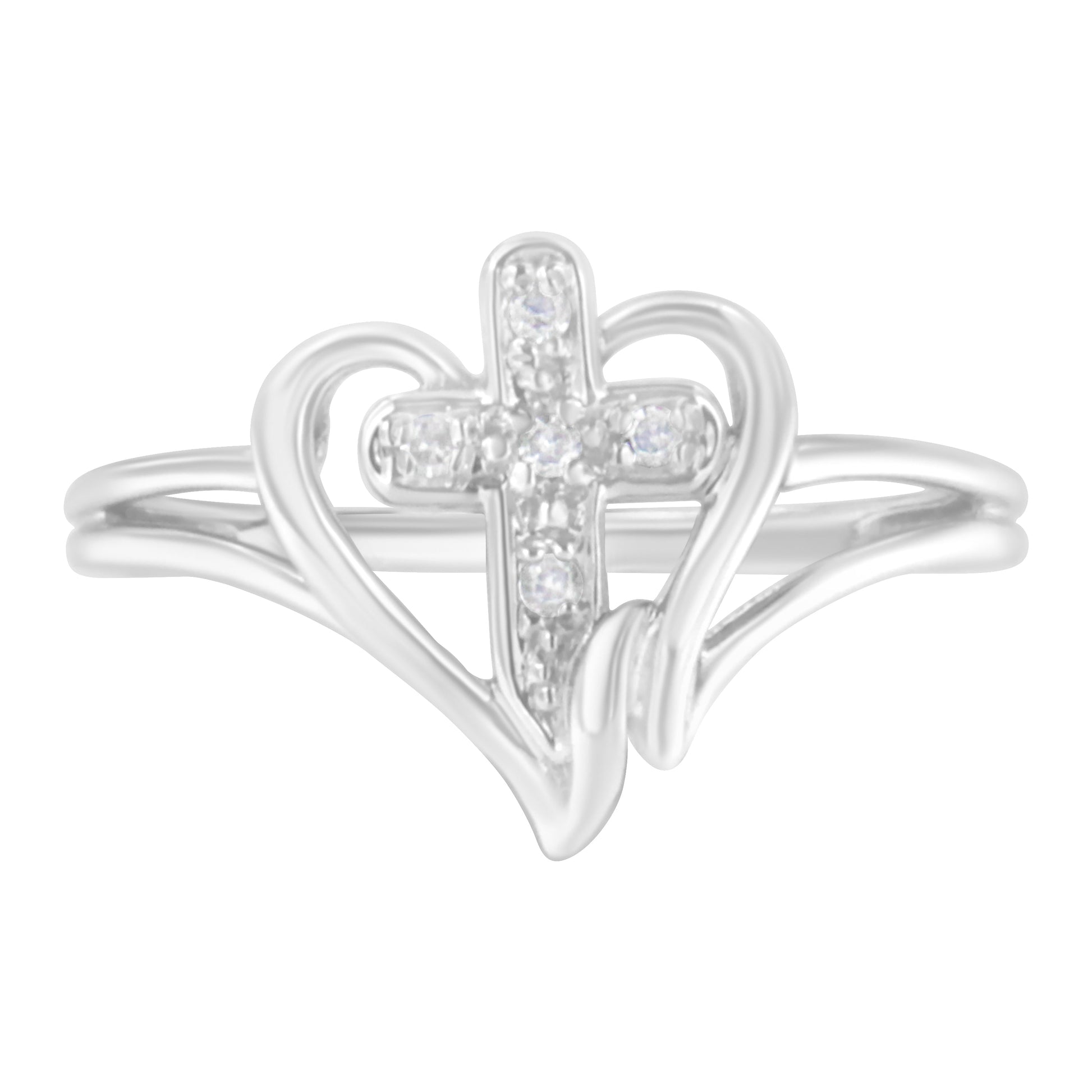 10K White Gold Diamond-Accented Cross & Open Heart Promise Fashion Ring (H-I Color, I1-I2 Clarity) - Size 7 Bids.com