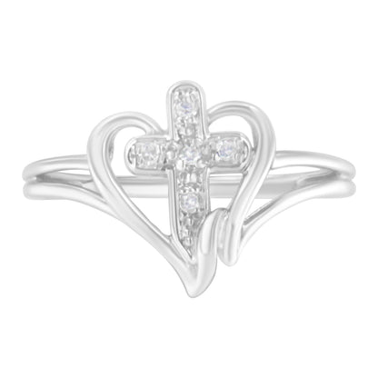 10K White Gold Diamond-Accented Cross & Open Heart Promise Fashion Ring (H-I Color, I1-I2 Clarity) - Size 7 Bids.com