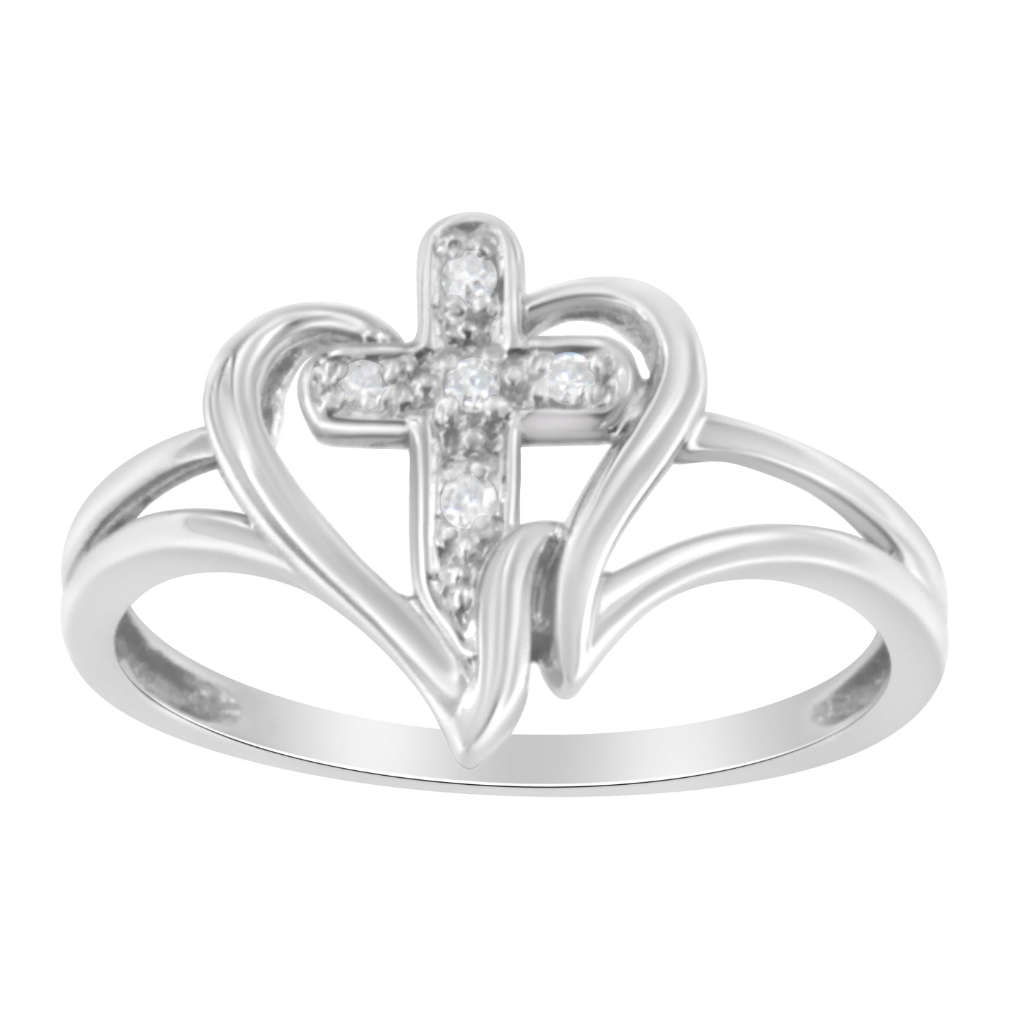 10K White Gold Diamond-Accented Cross & Open Heart Promise Fashion Ring (H-I Color, I1-I2 Clarity) - Size 7 Bids.com