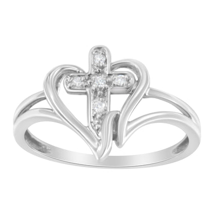 10K White Gold Diamond-Accented Cross & Open Heart Promise Fashion Ring (H-I Color, I1-I2 Clarity) - Size 7 Bids.com