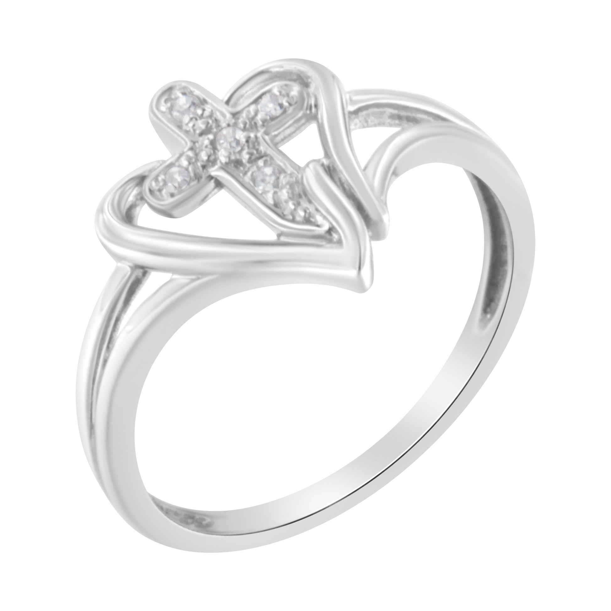 10K White Gold Diamond-Accented Cross & Open Heart Promise Fashion Ring (H-I Color, I1-I2 Clarity) - Size 7 Bids.com