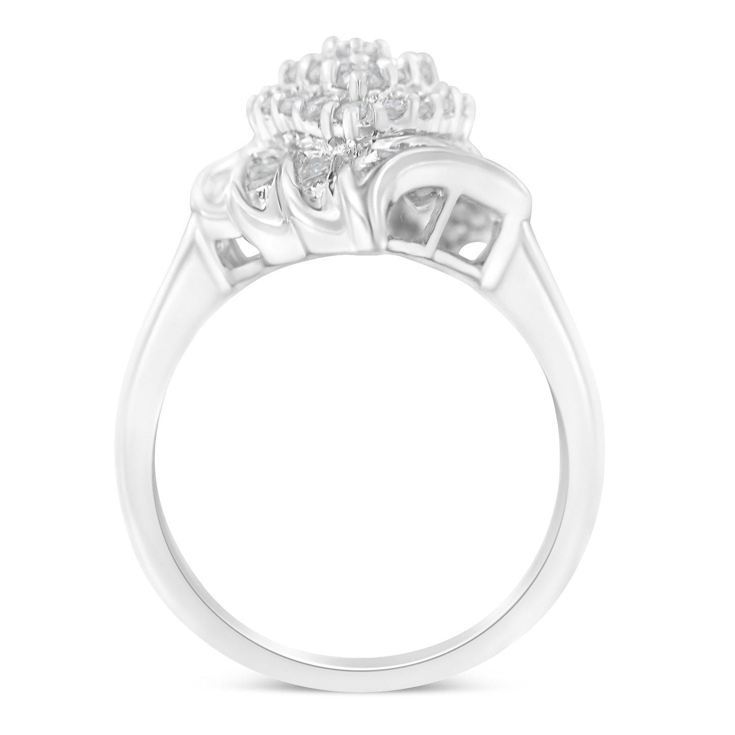 .925 Sterling Silver Â¾ Cttw Round and Baguette Cut Diamond Stair-Stepped Cluster Waterfall Cocktail Ring (I-J Color, I2-I3 Clarity) - Size 6 Bids.com
