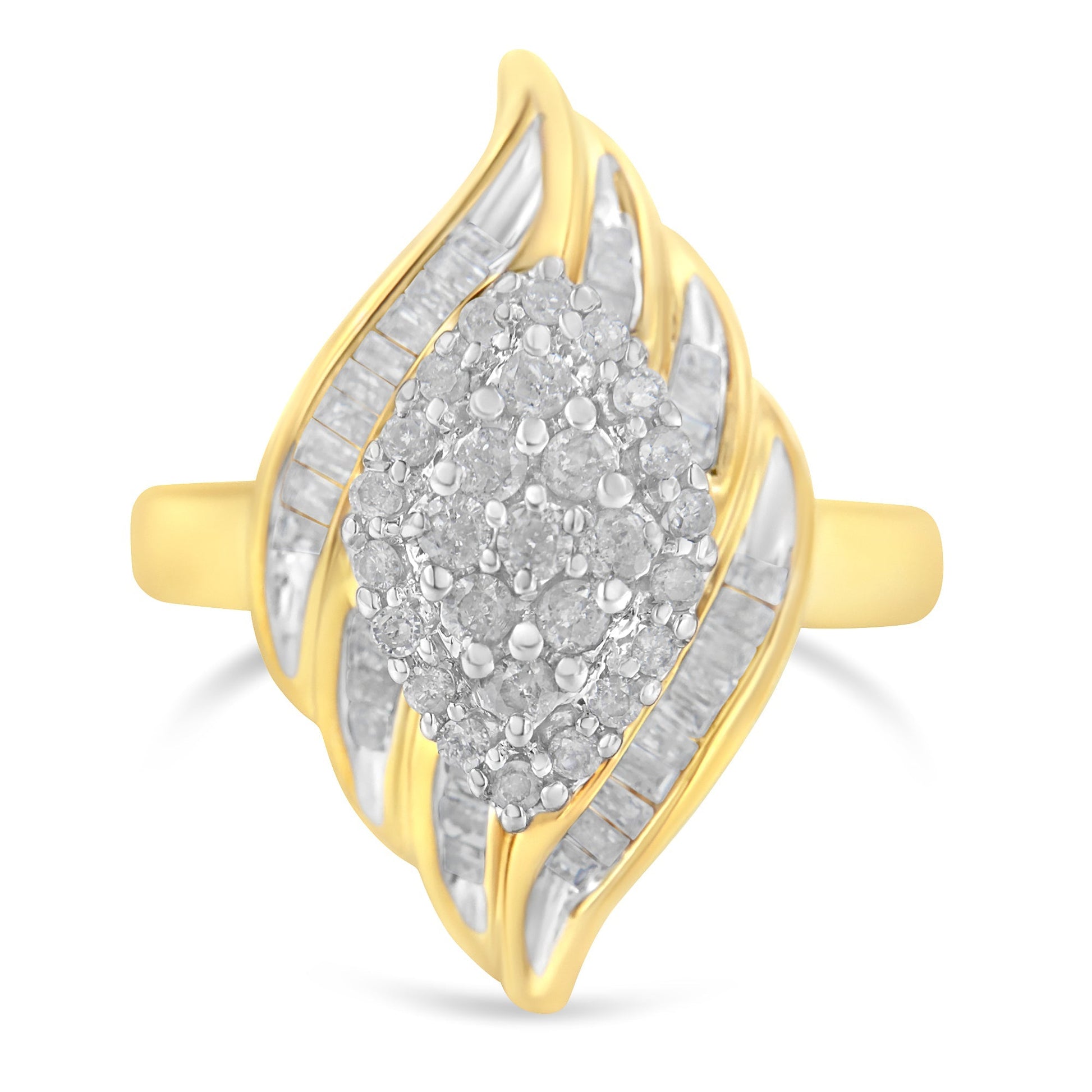 10K Yellow Gold Plated .925 Sterling Silver Diamond Cocktail Ring (3/4 Cttw, I-J Color, I2-I3 Clarity) - Size 6 Bids.com