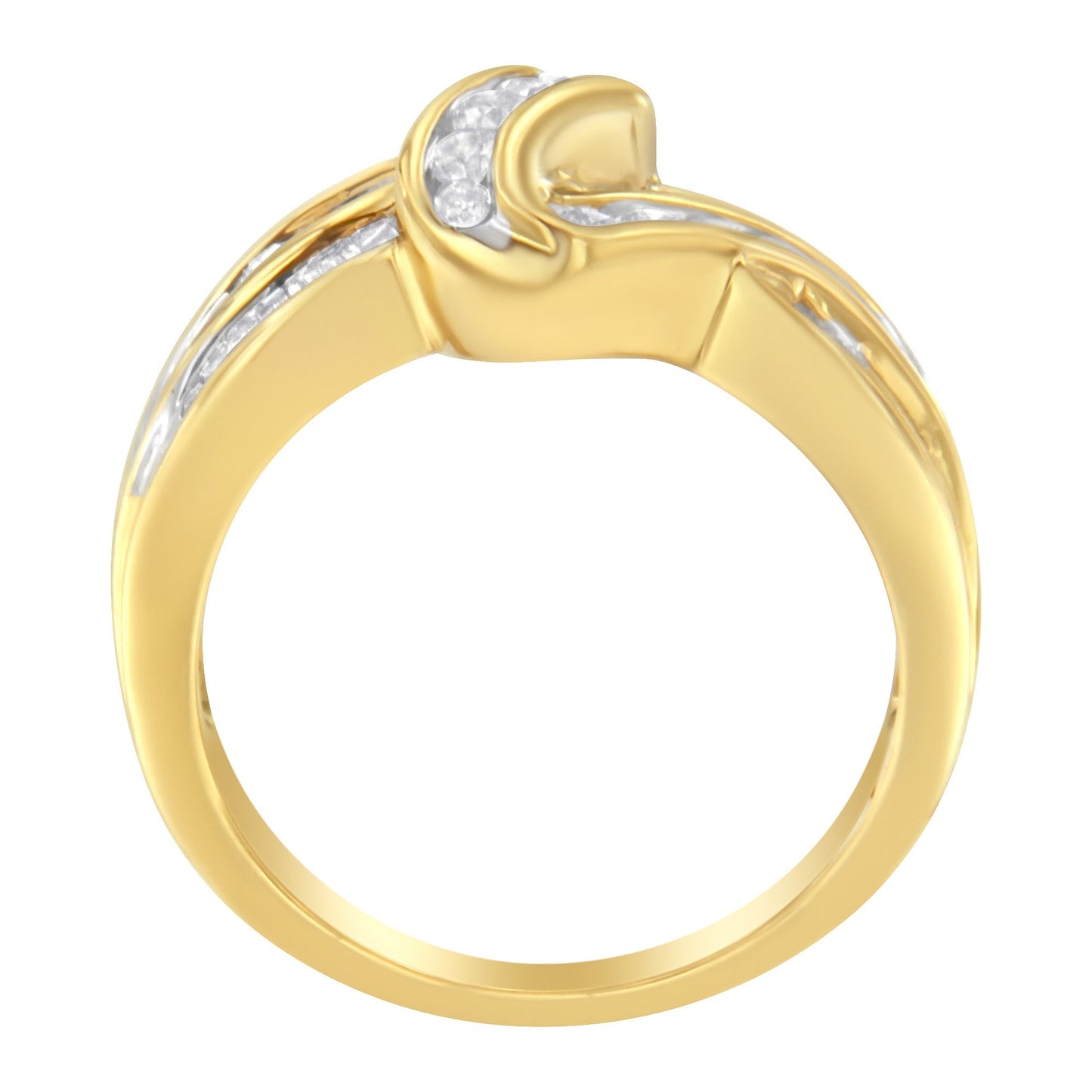 10K Yellow Gold 3/4 Cttw Channel Set Round and Baguette-cut Diamond Double Shank Bypass Ring (J-K Color, I1-I2 Clarity) - Size 6.75 Bids.com