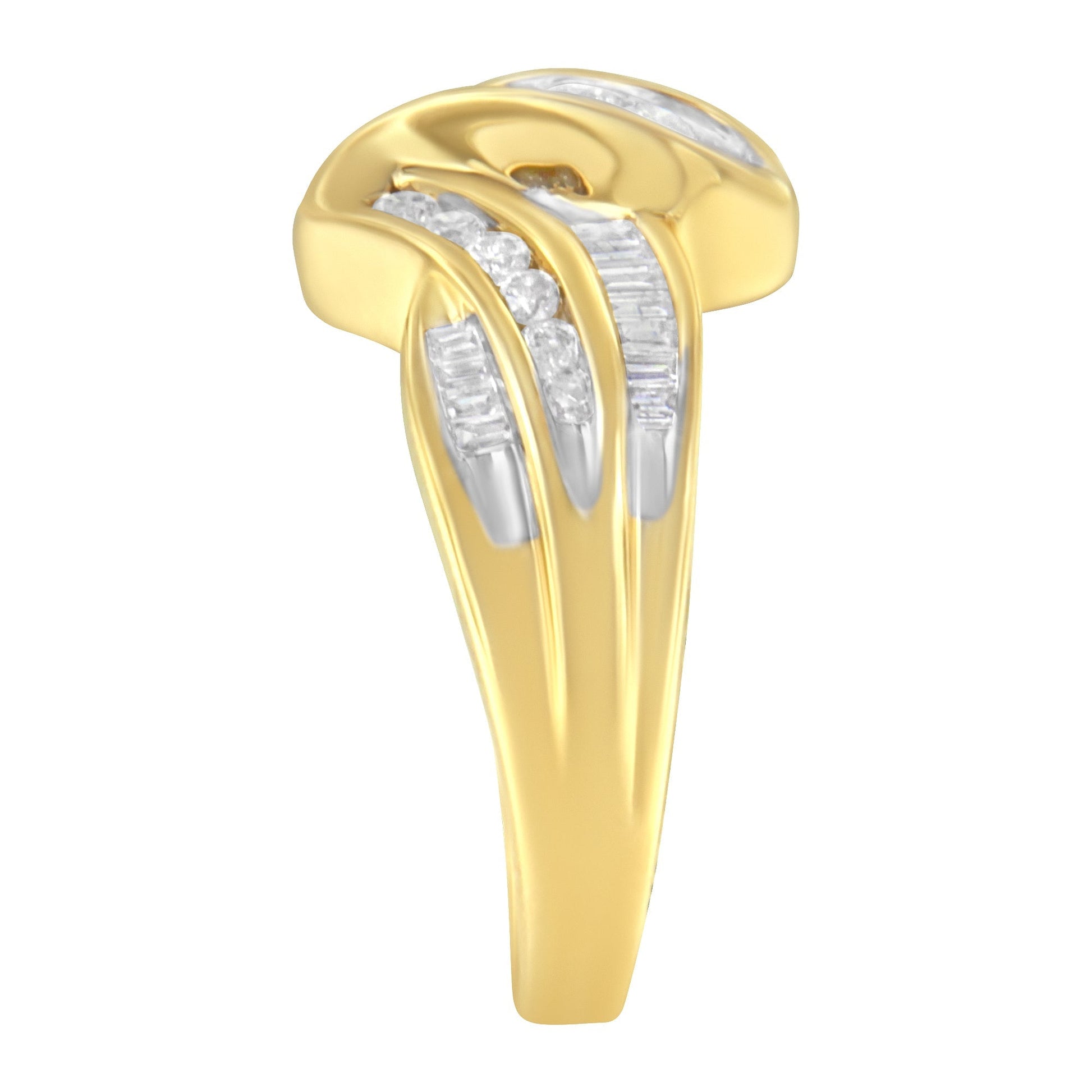 10K Yellow Gold 3/4 Cttw Channel Set Round and Baguette-cut Diamond Double Shank Bypass Ring (J-K Color, I1-I2 Clarity) - Size 6.75 Bids.com