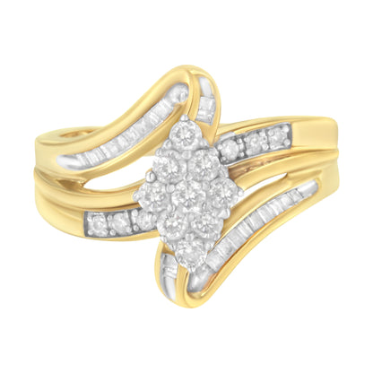 10K Yellow Gold 1/2 cttw Diamond Cluster Cocktail Ring (J-K Clarity, I1-I2 Color) - Size 7 Bids.com