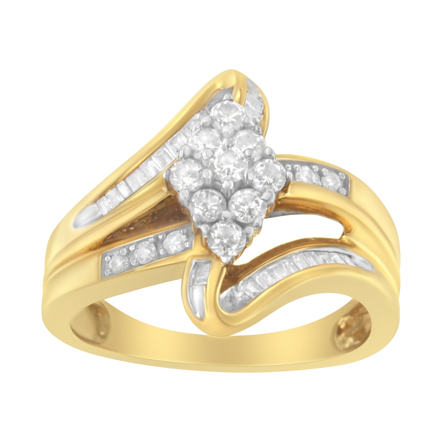 10K Yellow Gold 1/2 cttw Diamond Cluster Cocktail Ring (J-K Clarity, I1-I2 Color) - Size 7 Bids.com