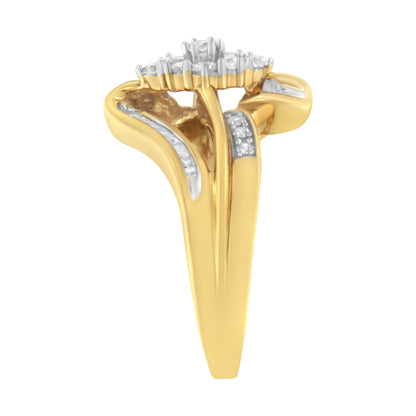 10K Yellow Gold 1/2 cttw Diamond Cluster Cocktail Ring (J-K Clarity, I1-I2 Color) - Size 7 Bids.com