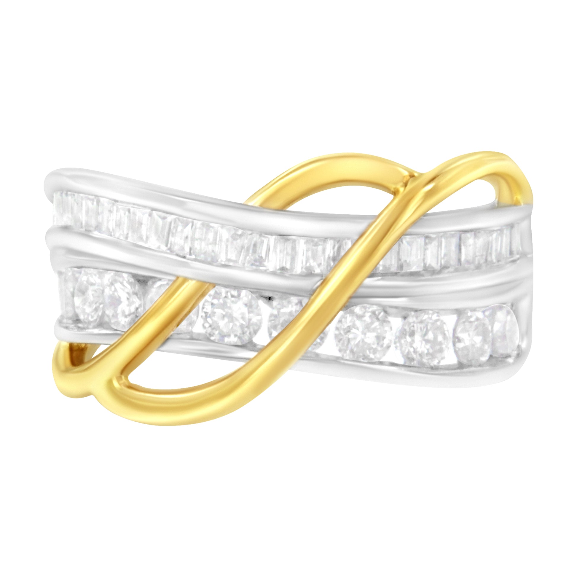 10K White and Yellow Gold 1 1/10 cttw Channel-Set Diamond Bypass Band Ring (J Color, I3 Clarity) - Size 7 Bids.com