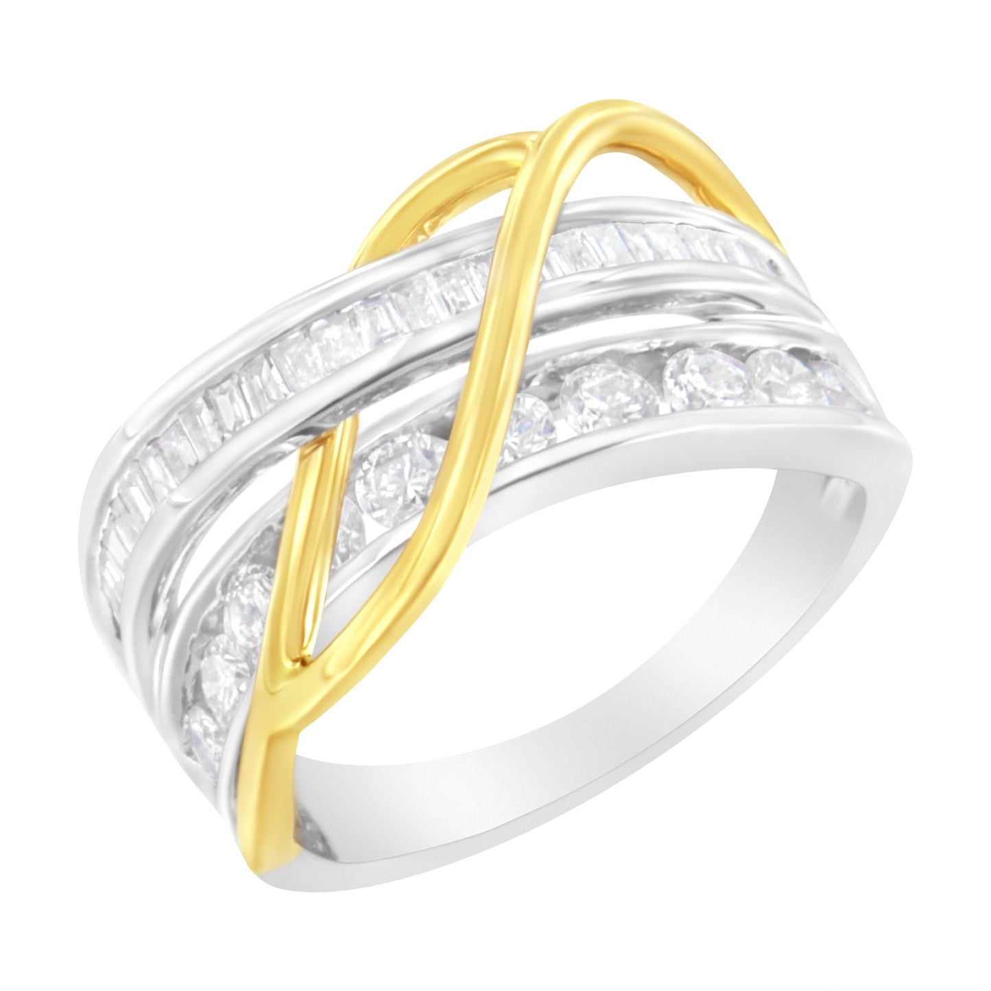 10K White and Yellow Gold 1 1/10 cttw Channel-Set Diamond Bypass Band Ring (J Color, I3 Clarity) - Size 7 Bids.com