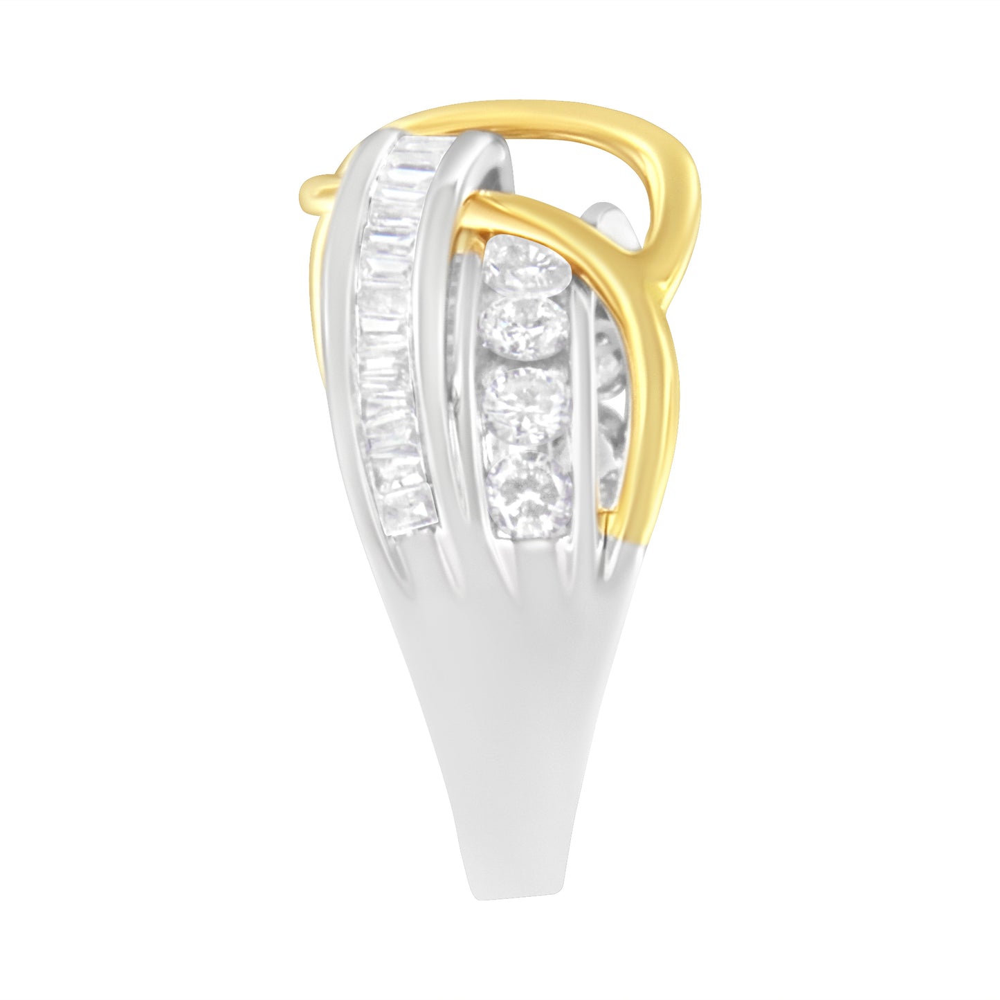 10K White and Yellow Gold 1 1/10 cttw Channel-Set Diamond Bypass Band Ring (J Color, I3 Clarity) - Size 7 Bids.com