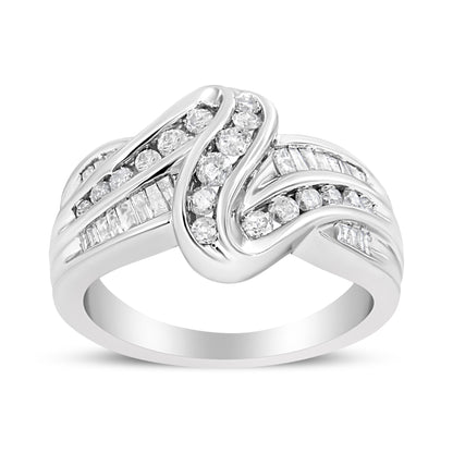 10K White Gold Ring 3/4 Cttw Round and Baguette-Cut Diamond Bypass Ring (H-I Color, I2-I3 Clarity) - Size 6 Bids.com