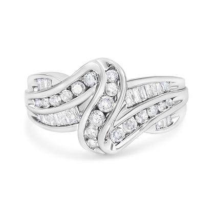 10K White Gold Ring 3/4 Cttw Round and Baguette-Cut Diamond Bypass Ring (H-I Color, I2-I3 Clarity) - Size 6 Bids.com