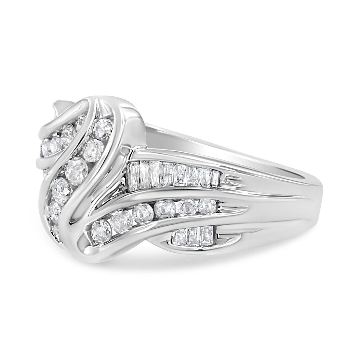 10K White Gold Ring 3/4 Cttw Round and Baguette-Cut Diamond Bypass Ring (H-I Color, I2-I3 Clarity) - Size 6 Bids.com
