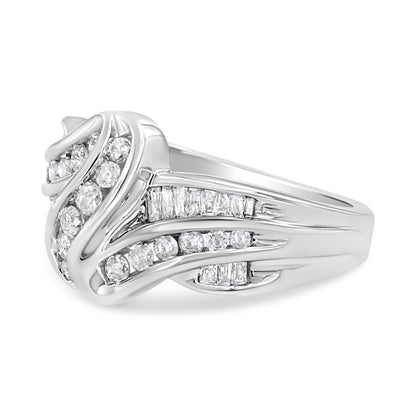 10K White Gold Ring 3/4 Cttw Round and Baguette-Cut Diamond Bypass Ring (H-I Color, I2-I3 Clarity) - Size 6 Bids.com