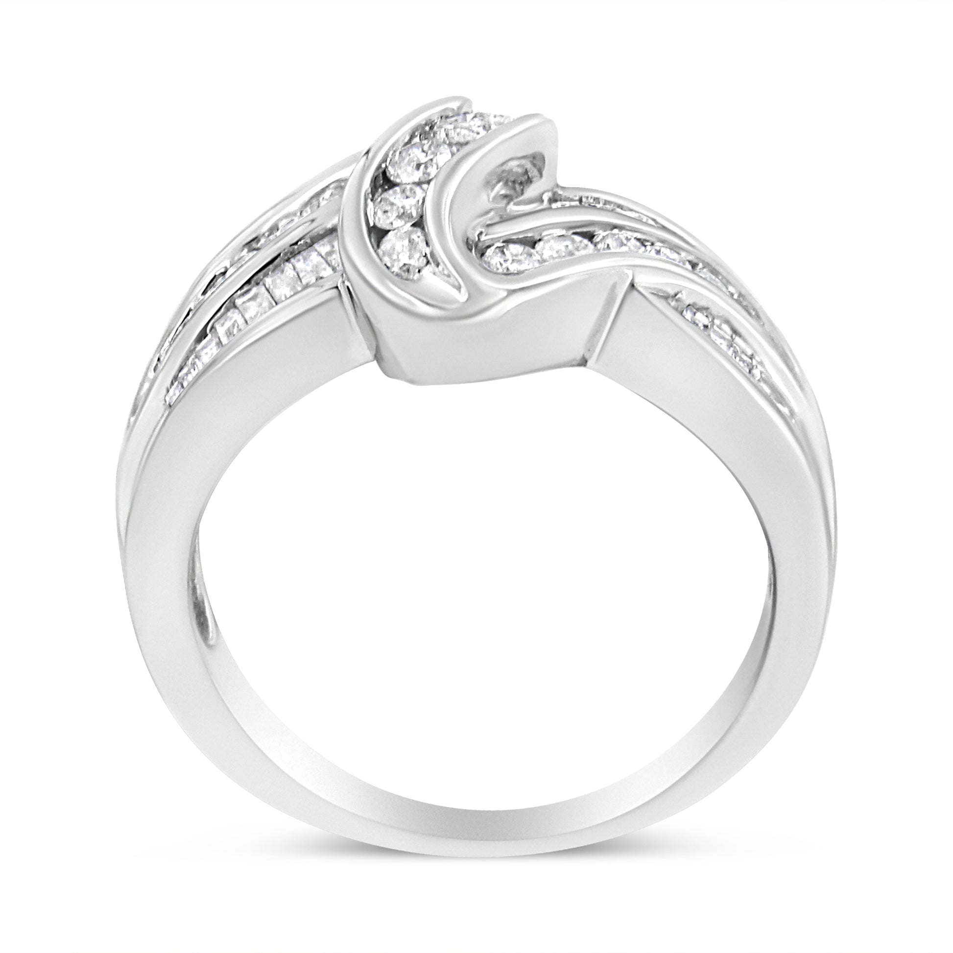 10K White Gold Ring 3/4 Cttw Round and Baguette-Cut Diamond Bypass Ring (H-I Color, I2-I3 Clarity) - Size 6 Bids.com