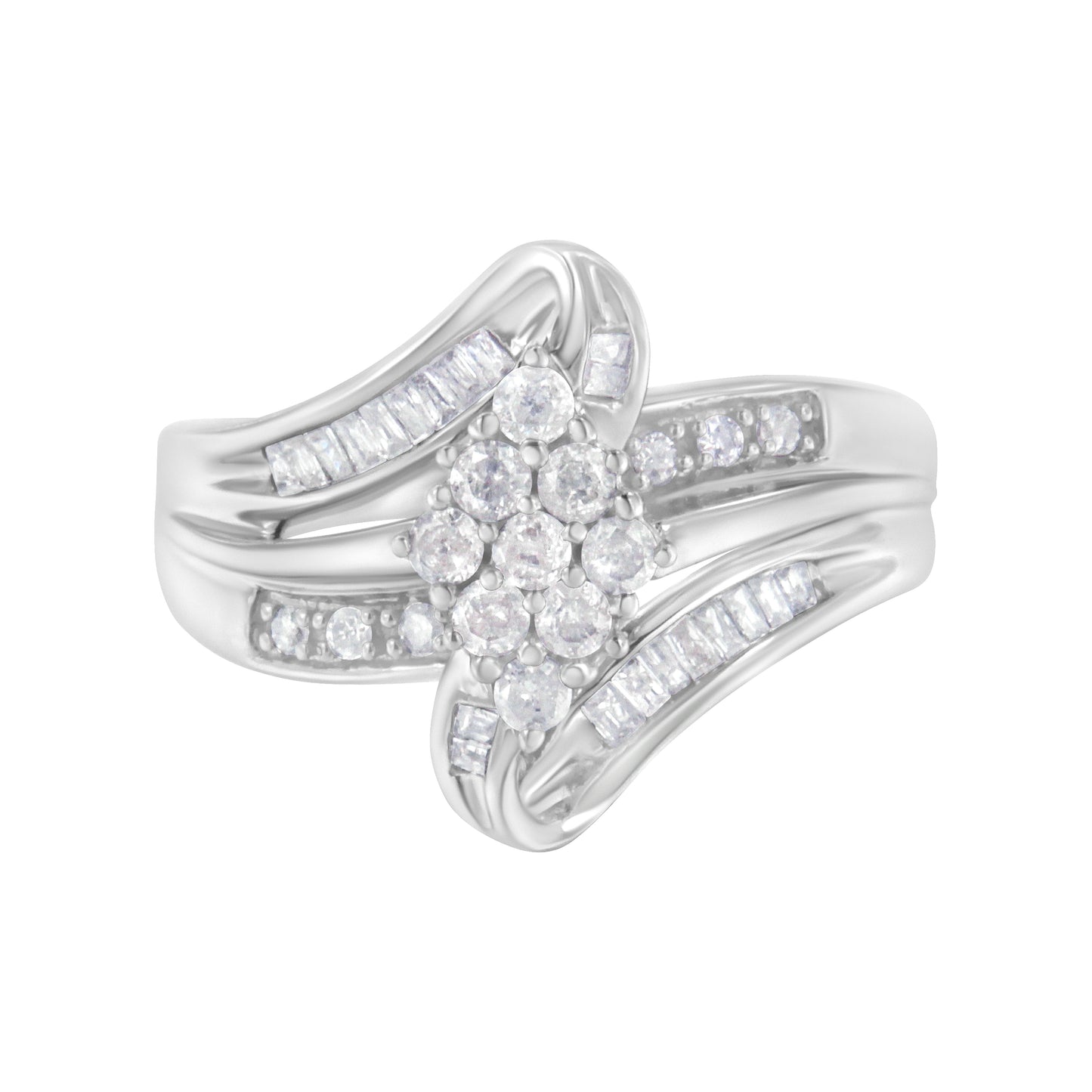 10K White Gold 1/2 cttw Diamond Cluster Ring (H-I Clarity, I2-I3 Color) - Size 6 Bids.com