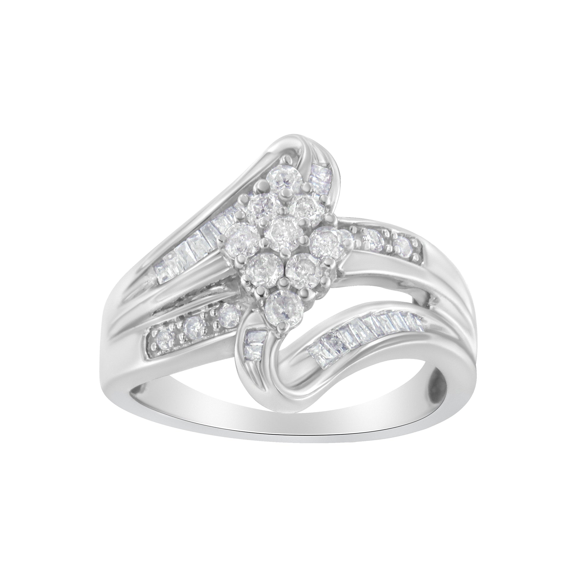 10K White Gold 1/2 cttw Diamond Cluster Ring (H-I Clarity, I2-I3 Color) - Size 6 Bids.com