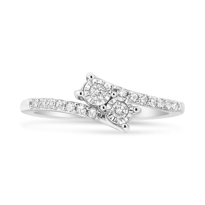 10K White Gold 1/4 Cttw Miracle Set Round Cut Diamond Two-Stone Ring (H-I Color, I2 Clarity) - Size 7 Bids.com