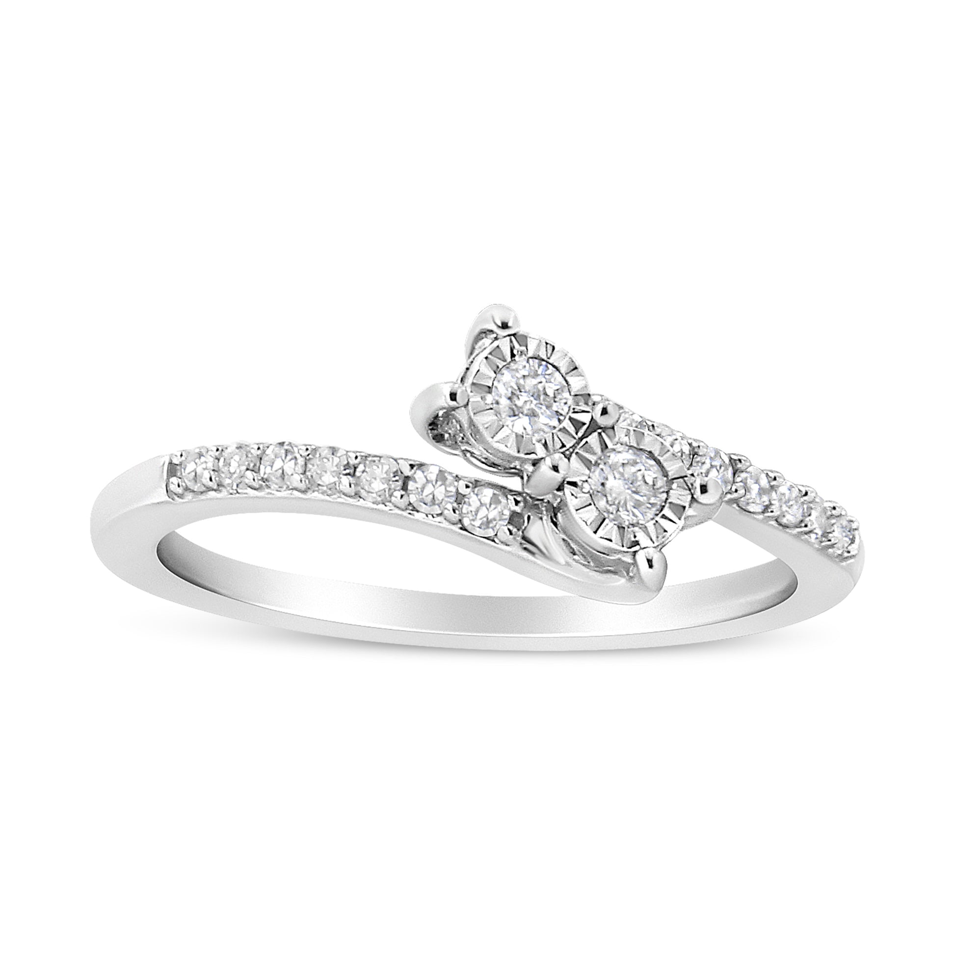 10K White Gold 1/4 Cttw Miracle Set Round Cut Diamond Two-Stone Ring (H-I Color, I2 Clarity) - Size 7 Bids.com