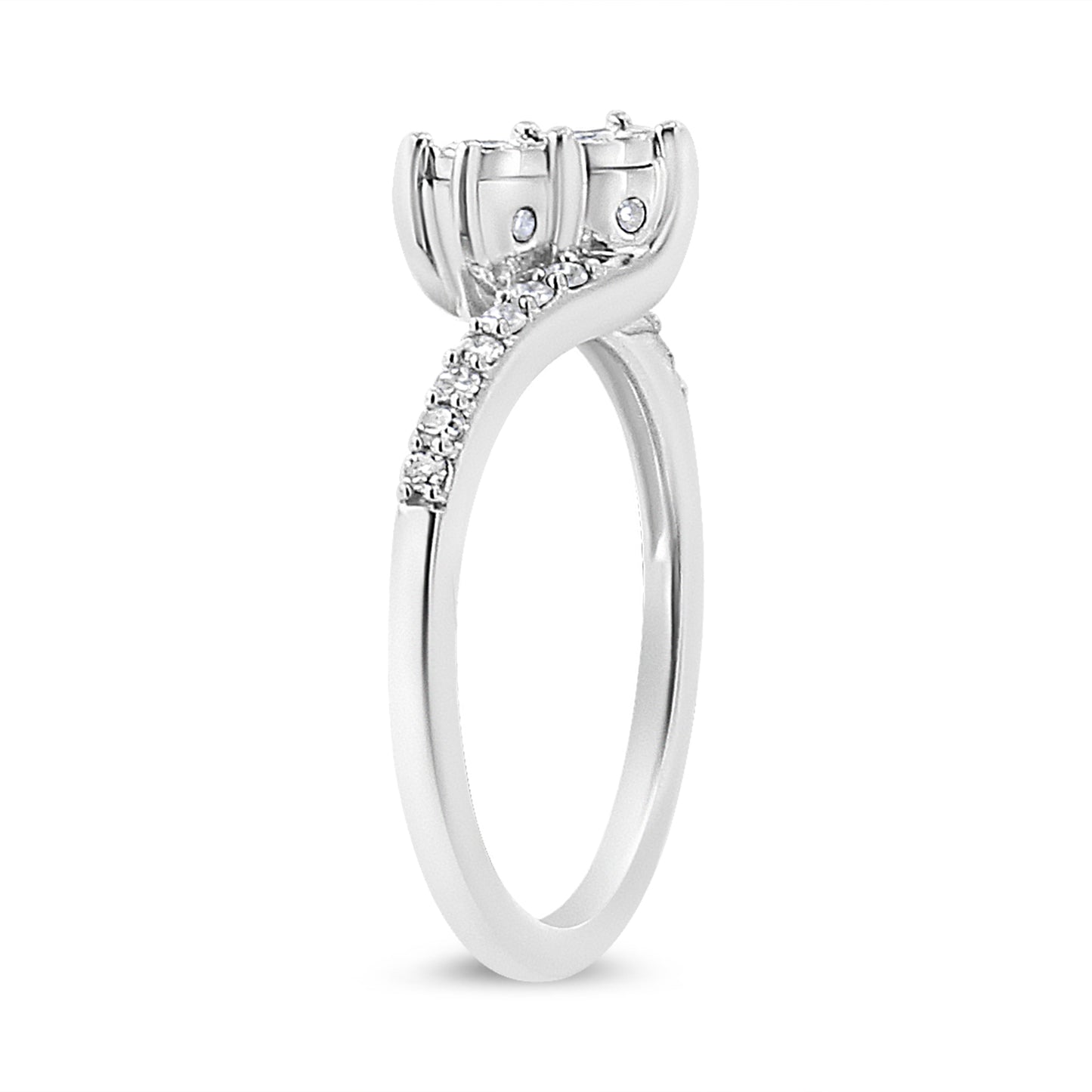 10K White Gold 1/4 Cttw Miracle Set Round Cut Diamond Two-Stone Ring (H-I Color, I2 Clarity) - Size 7 Bids.com