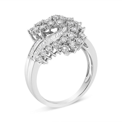 10K White Gold 1/2 Cttw Round and Baguette-Cut "S" Shaped Bypass Cocktail Ring (I-J Color, I1-I2 Clarity) - Size 7 Bids.com