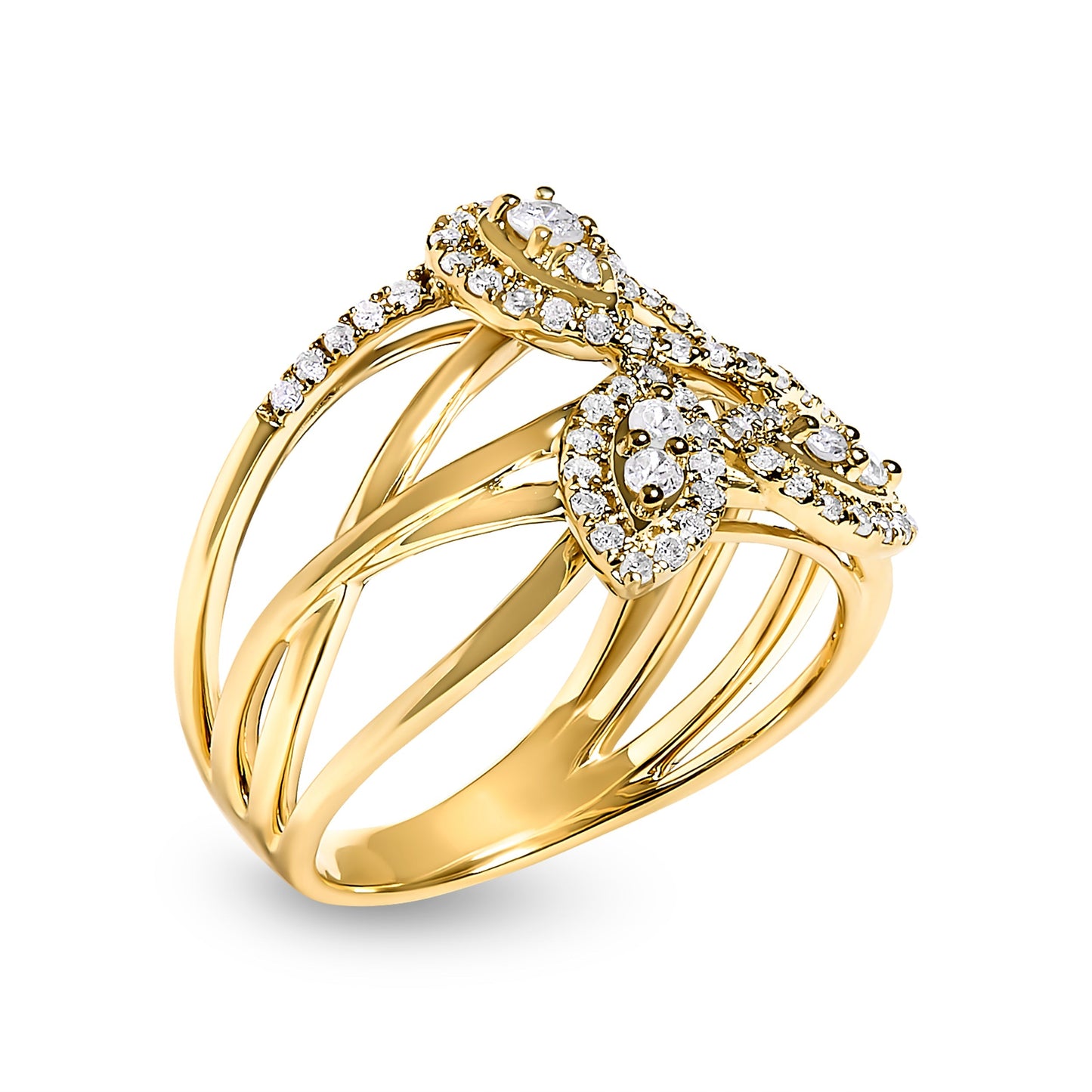10K Yellow Gold 1/2 Cttw Diamond Crossover 3 Leaf Floral Cocktail Ring Band (H-I Color, SI1-SI2 Clarity)  - Size 7 Bids.com