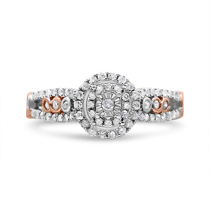 14K Rose Gold Plated .925 Sterling Silver 3/8 Cttw Round Diamond Double Frame Cross-Over Split Shank Engagement Ring (I-J Color, I2-I3 Clarity) - Size 7 Bids.com