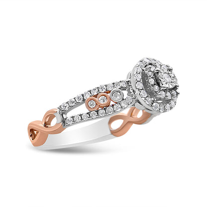 14K Rose Gold Plated .925 Sterling Silver 3/8 Cttw Round Diamond Double Frame Cross-Over Split Shank Engagement Ring (I-J Color, I2-I3 Clarity) - Size 7 Bids.com