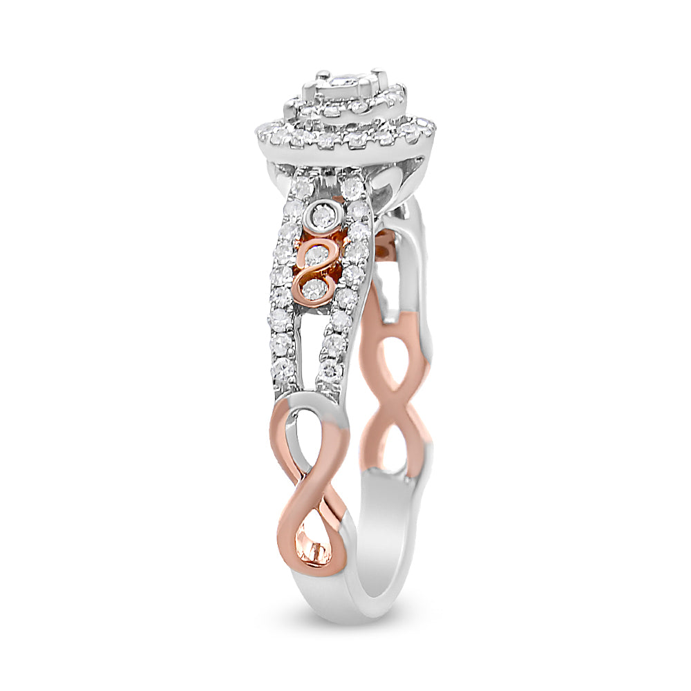 14K Rose Gold Plated .925 Sterling Silver 3/8 Cttw Round Diamond Double Frame Cross-Over Split Shank Engagement Ring (I-J Color, I2-I3 Clarity) - Size 7 Bids.com