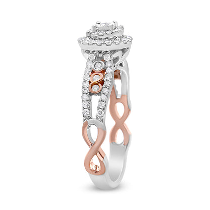 14K Rose Gold Plated .925 Sterling Silver 3/8 Cttw Round Diamond Double Frame Cross-Over Split Shank Engagement Ring (I-J Color, I2-I3 Clarity) - Size 7 Bids.com