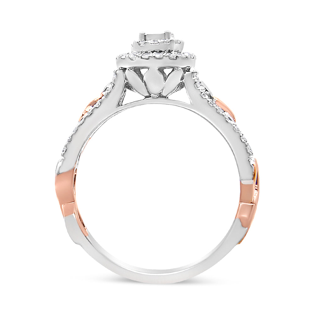 14K Rose Gold Plated .925 Sterling Silver 3/8 Cttw Round Diamond Double Frame Cross-Over Split Shank Engagement Ring (I-J Color, I2-I3 Clarity) - Size 7 Bids.com