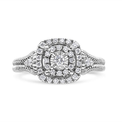 .925 Sterling Silver 1/3 Cttw Miracle Set Round-Cut Diamond Cocktail Ring (H-I Color, I1-I2 Clarity) - Size 7 Bids.com