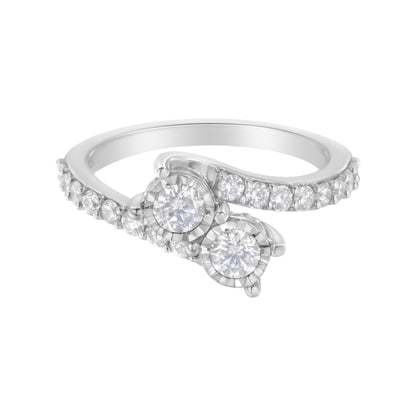 10K White Gold Two-Stone Miracle-Set Diamond Bypass Ring (1 Cttw, H-I Color, I1-I2 Clarity) - Size 6 Bids.com