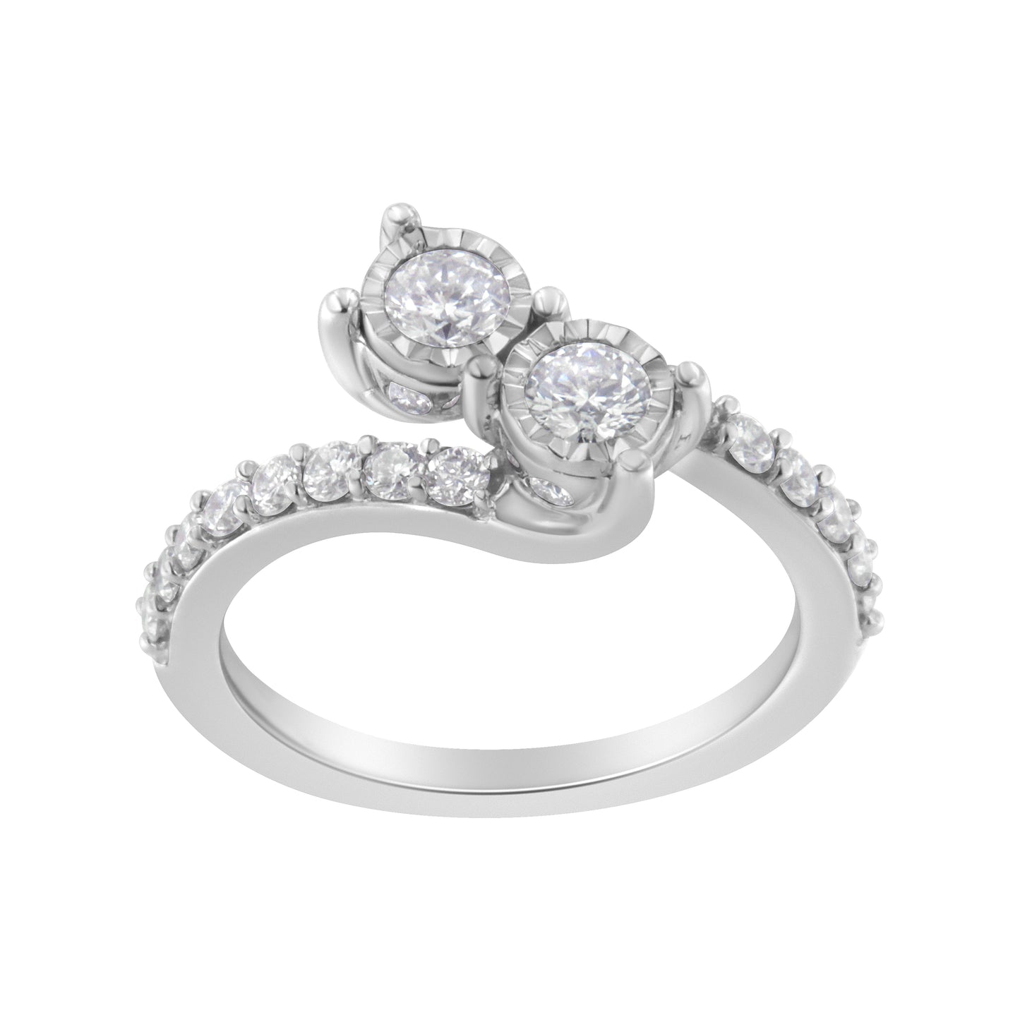 10K White Gold Two-Stone Miracle-Set Diamond Bypass Ring (1 Cttw, H-I Color, I1-I2 Clarity) - Size 6 Bids.com