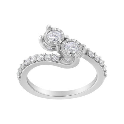 10K White Gold Two-Stone Miracle-Set Diamond Bypass Ring (1 Cttw, H-I Color, I1-I2 Clarity) - Size 6 Bids.com