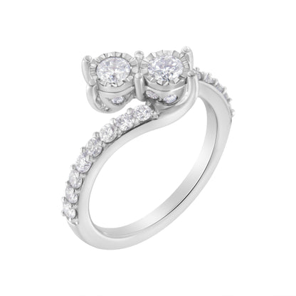 10K White Gold Two-Stone Miracle-Set Diamond Bypass Ring (1 Cttw, H-I Color, I1-I2 Clarity) - Size 6 Bids.com
