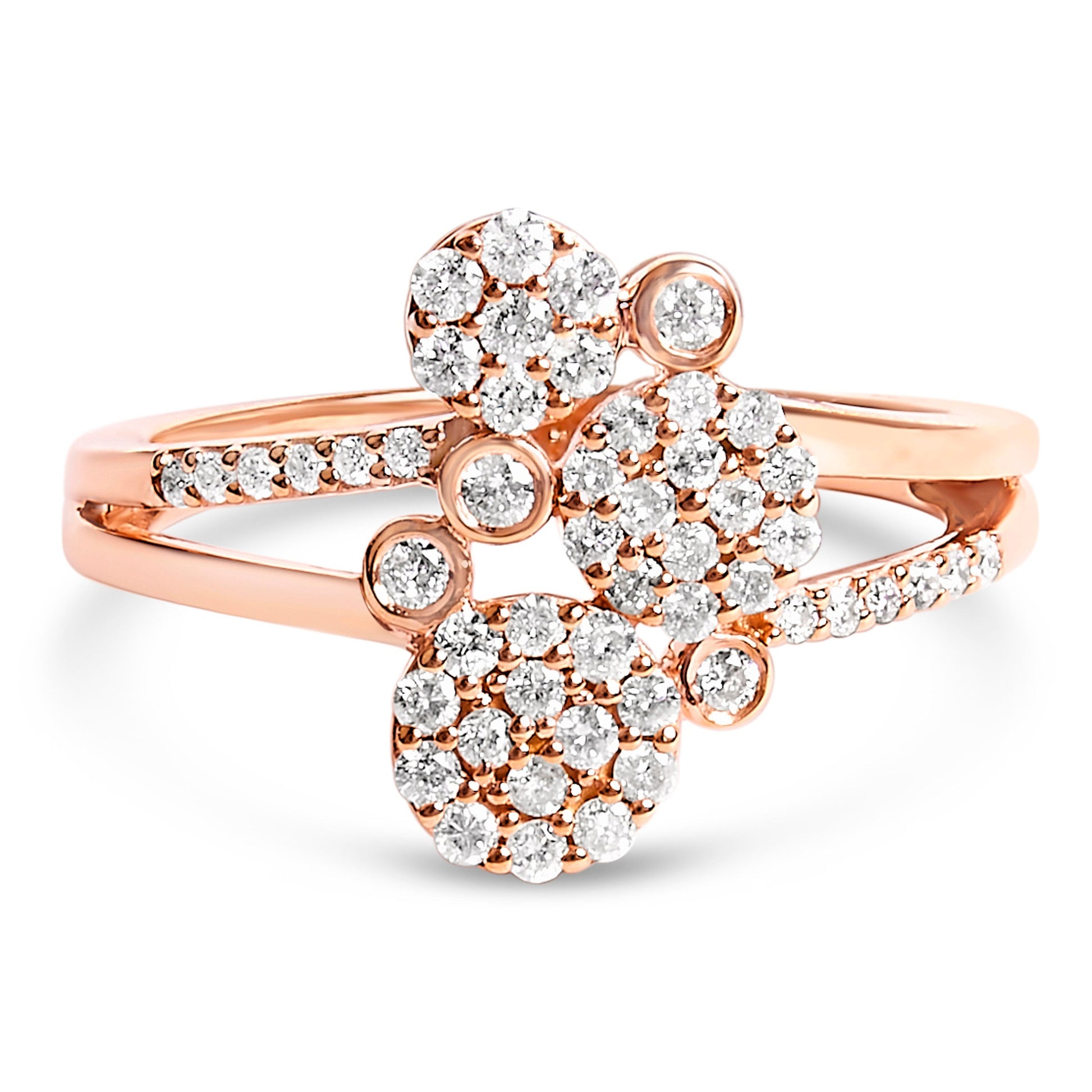 14K Rose Gold Plated .925 Sterling Silver 1/2 Cttw Diamond Scatter Composite Bypass Ring (I-J Color, I1-I2 Clarity) - Size 7 Bids.com